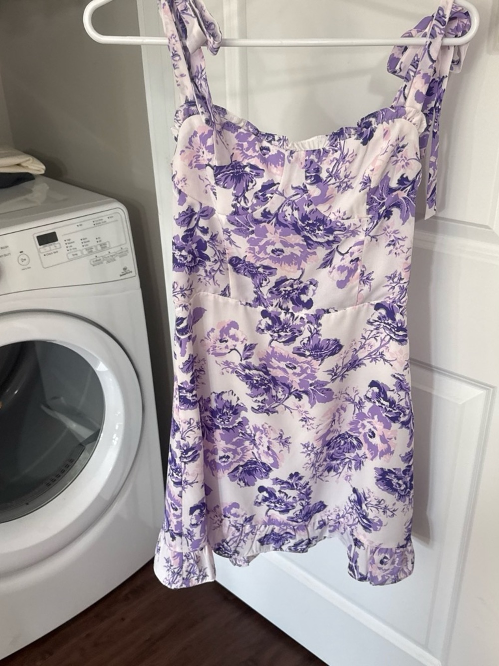 Aqua Lavender Floral Tie-Shoulder Mini Dress